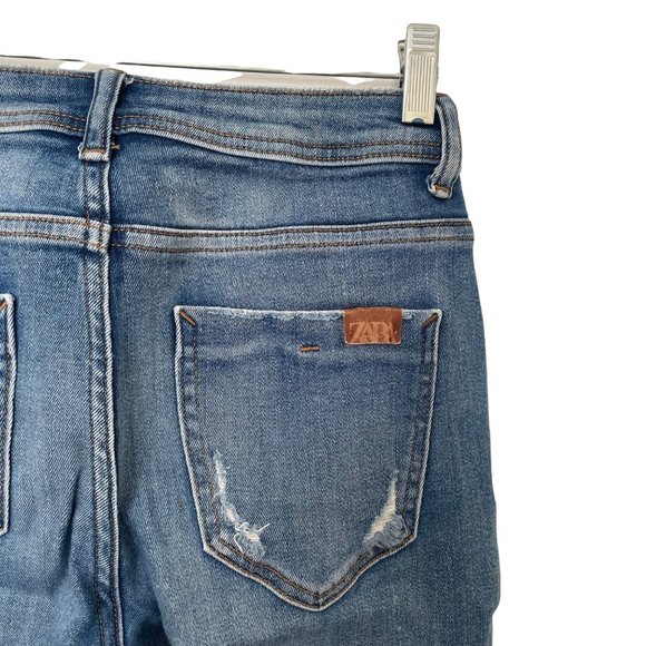Zara Ankle Zip Jeans Womens Blue Distressed Ripped Stretch Denim Size 4 - Picture 4 of 11